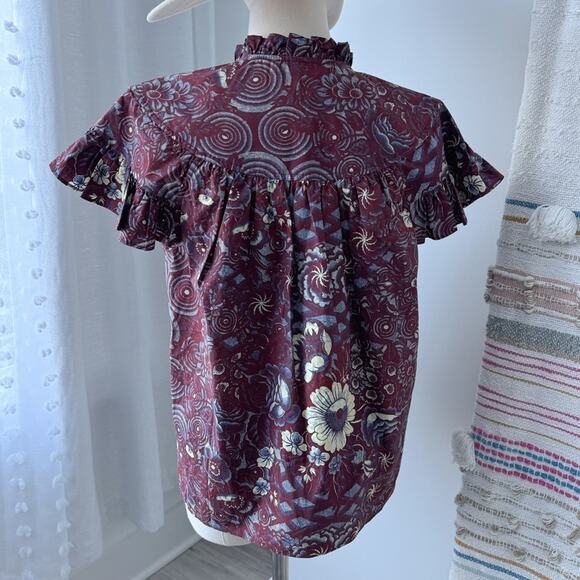 Ulla Johnson Letty Heliotrope Purple Floral Short Flutter Sleeves Blouse Size 2 - Picture 8 of 13